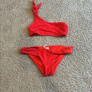 GB girls Red One-Shoulder Bikini Set